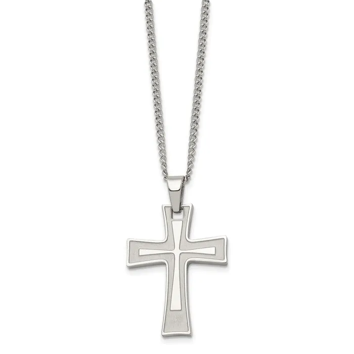 Necklaces TreasureFineJewelers Chisel Stainless Steel Brushed and Polished Cross Pendant on a 24 inch Cable Chain Necklace