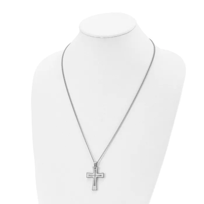 Necklaces TreasureFineJewelers Chisel Stainless Steel Brushed and Polished Cross Pendant on a 24 inch Cable Chain Necklace