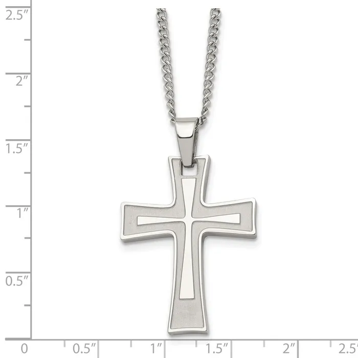 Necklaces TreasureFineJewelers Chisel Stainless Steel Brushed and Polished Cross Pendant on a 24 inch Cable Chain Necklace