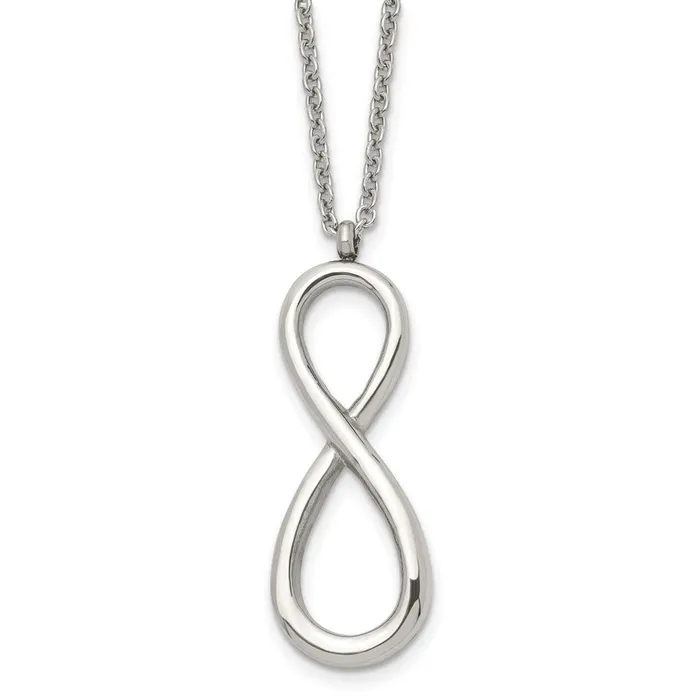 Necklaces TreasureFineJewelers Chisel Stainless Steel Polished Infinity Symbol on a 18 inch Cable Chain Necklace Necklaces TreasureFineJewelers Chisel Stainless Steel Polished Infinity Symbol on a 18 inch Cable Chain Necklace