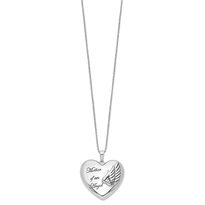Necklaces TreasureFineJewelers Sentimental Expressions Sterling Silver Rhodiumplated and Antiqued Mother of an Angel 18inch Necklace