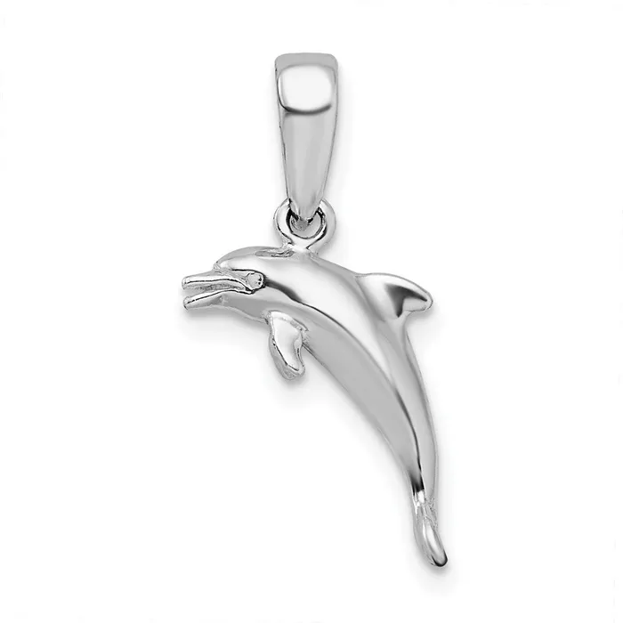 Necklaces TreasureFineJewelers Sterling Silver Polished 3D Jumping Dolphin Pendant Necklaces TreasureFineJewelers Sterling Silver Polished 3D Jumping Dolphin Pendant