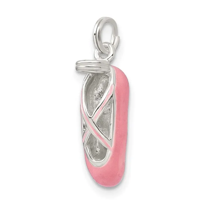 Necklaces TreasureFineJewelers Sterling Silver Polished Enamel Ballet Slipper Pendant