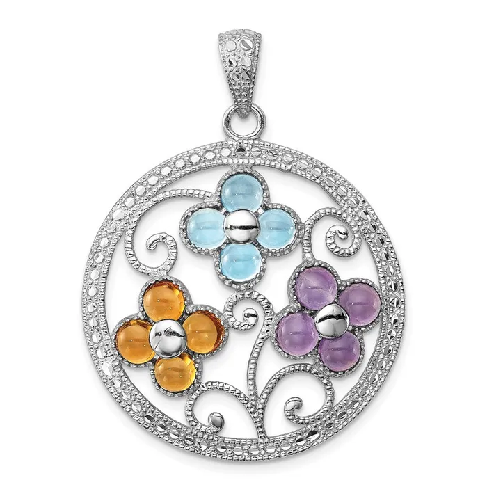 Necklaces TreasureFineJewelers Sterling Silver Rhodiumplated Citrine Bl Topaz Amethyst Flower Pendant Necklaces TreasureFineJewelers Sterling Silver Rhodiumplated Citrine Bl Topaz Amethyst Flower Pendant