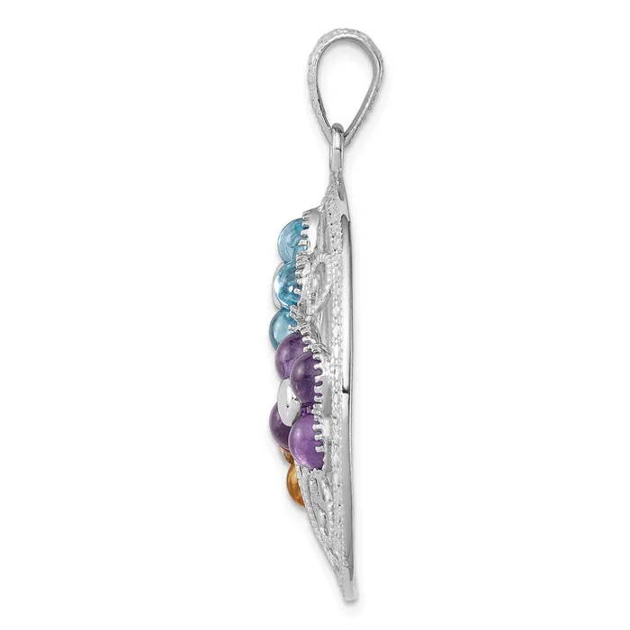 Necklaces TreasureFineJewelers Sterling Silver Rhodiumplated Citrine Bl Topaz Amethyst Flower Pendant