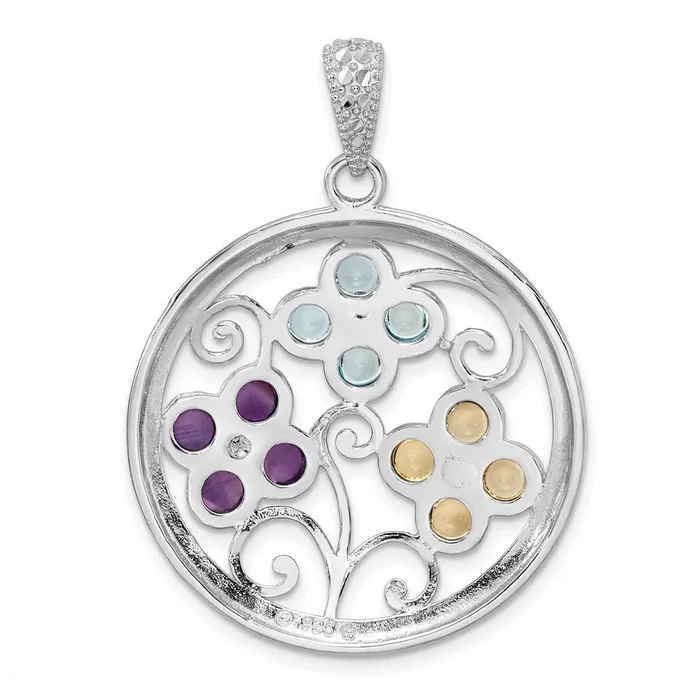 Necklaces TreasureFineJewelers Sterling Silver Rhodiumplated Citrine Bl Topaz Amethyst Flower Pendant