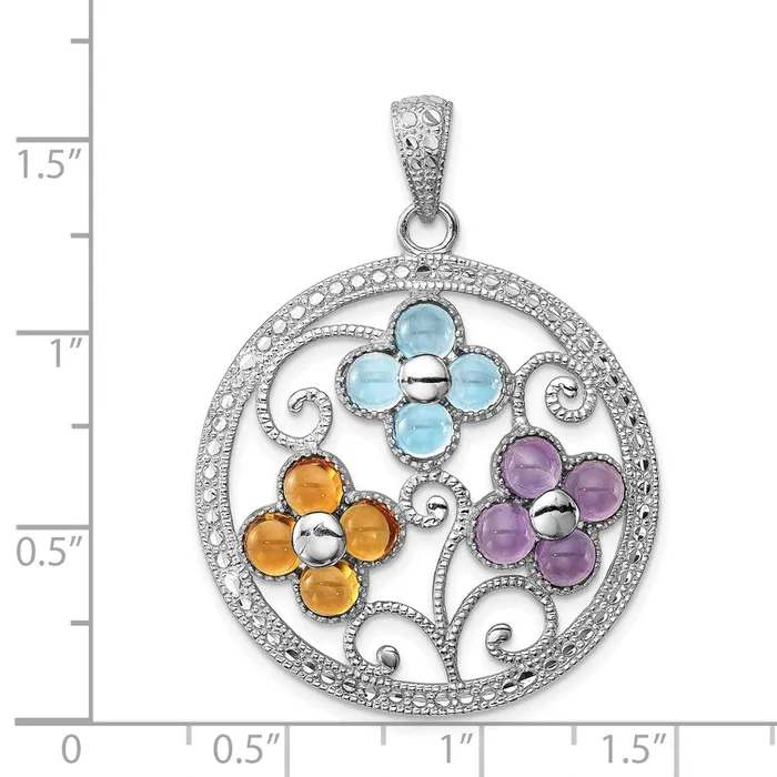 Necklaces TreasureFineJewelers Sterling Silver Rhodiumplated Citrine Bl Topaz Amethyst Flower Pendant