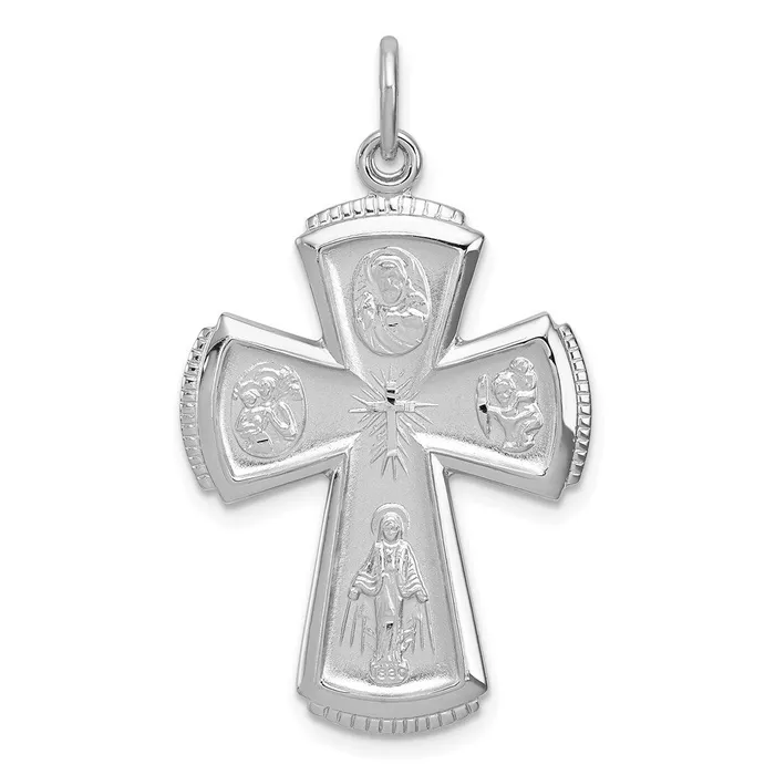 Necklaces TreasureFineJewelers Sterling Silver Rhodiumplated Satin Cross Pendant Necklaces TreasureFineJewelers Sterling Silver Rhodiumplated Satin Cross Pendant