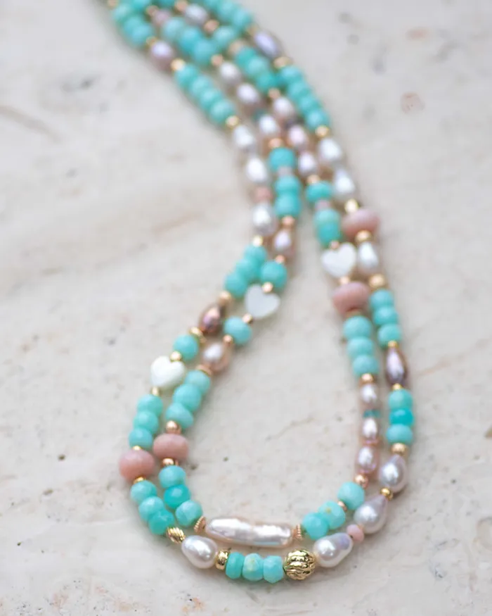 Necklaces Vida Jewelry Designs Biwa Pearl Blue Opal Gemstone Necklace in Rose Gold