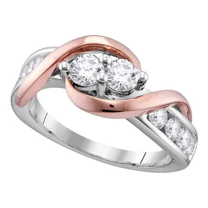 North Arrow Shop Rings 14kt white rose tone gold womens round diamond 2 stone bridal wedding engagement ring 100 cttw certified112708 North Arrow Shop Rings 14kt white rose tone gold womens round diamond 2 stone bridal wedding engagement ring 100 cttw certified112708