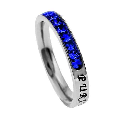 North Arrow Shop Rings Christian Purity Ring September Birthstone Sapphire CZ with Bible Verse Stainless Steel North Arrow Shop Rings Christian Purity Ring September Birthstone Sapphire CZ with Bible Verse Stainless Steel