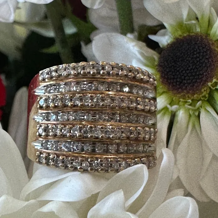 ONeills Estate Jewelry Rings 10 Karat Yellow Gold 7 Row Diamond Ring 13000844