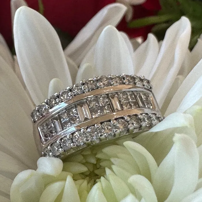 ONeills Estate Jewelry Rings 14 Karat White Gold Wide Diamond Band 13000898 ONeills Estate Jewelry Rings 14 Karat White Gold Wide Diamond Band 13000898