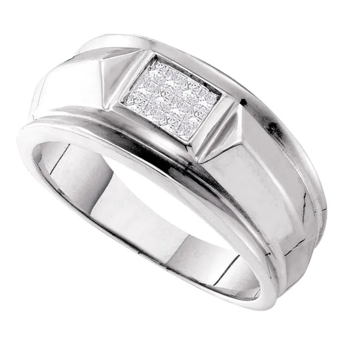 Rings North Arrow Shop 14kt white gold mens princess diamond cluster band ring 14 cttw25897