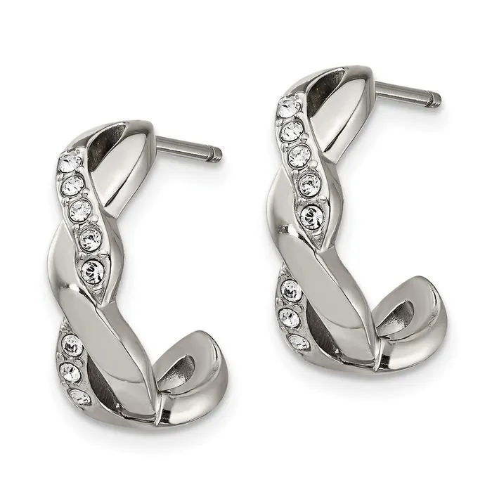 Stainless Steel Polished with Swarovski Crystals Post Hoop Earrings TreasureFineJewelers Earrings