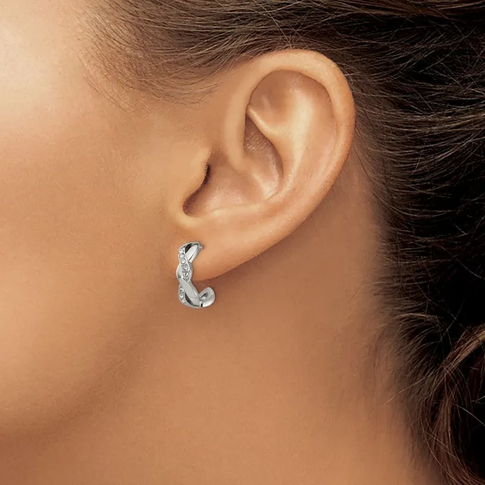 Stainless Steel Polished with Swarovski Crystals Post Hoop Earrings TreasureFineJewelers Earrings