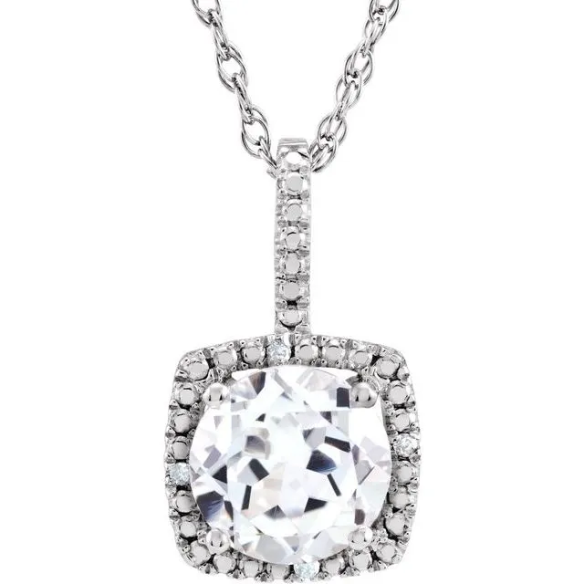 Sterling Silver 7 mm LabGrown White Sapphire 015 CTW Natural Diamond 18 Necklace TreasureFineJewelers Necklaces Sterling Silver 7 mm LabGrown White Sapphire 015 CTW Natural Diamond 18 Necklace TreasureFineJewelers Necklaces