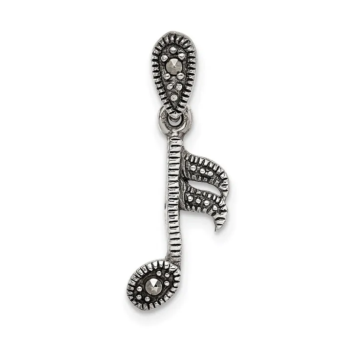 Sterling Silver Antiqued Marcasite Music Note Pendant TreasureFineJewelers Necklaces Sterling Silver Antiqued Marcasite Music Note Pendant TreasureFineJewelers Necklaces