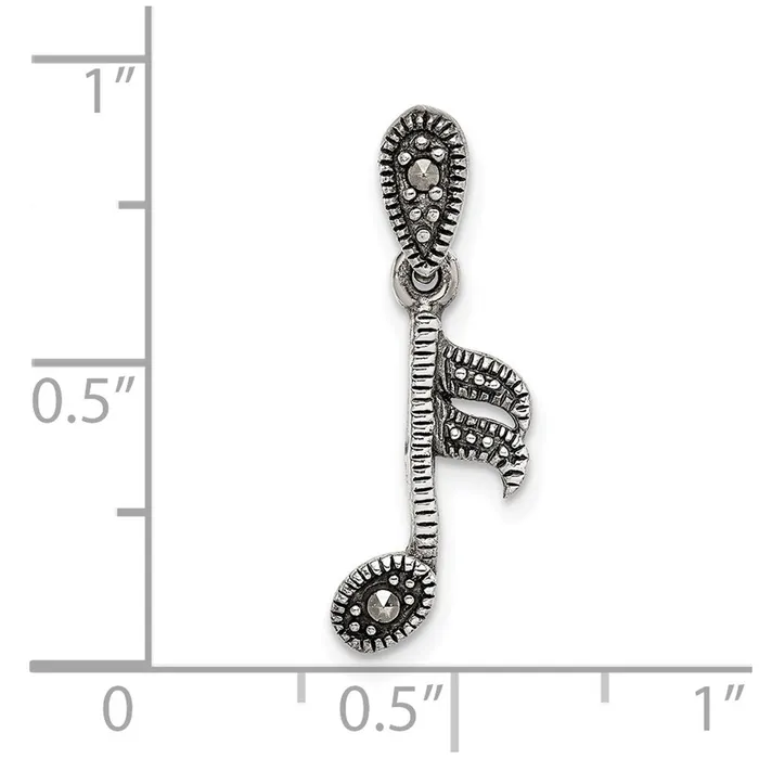 Sterling Silver Antiqued Marcasite Music Note Pendant TreasureFineJewelers Necklaces