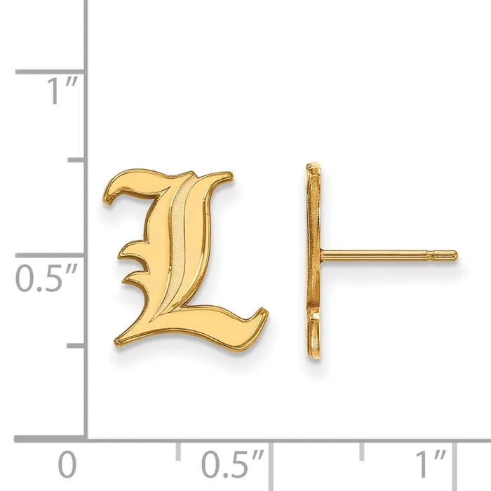 Sterling Silver Goldplated University of Louisville Letter L Small Post Earrings TreasureFineJewelers Earrings