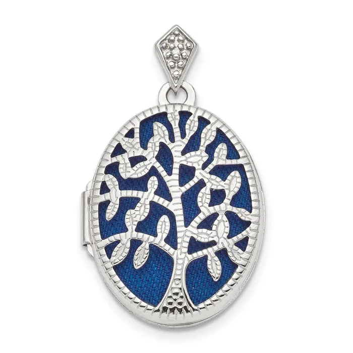 Sterling Silver Rhodiumplate Polished Textured Diamond Tree Locket TreasureFineJewelers Necklaces Sterling Silver Rhodiumplate Polished Textured Diamond Tree Locket TreasureFineJewelers Necklaces