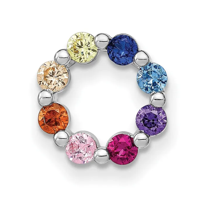 Sterling Silver Rhodiumplated Colorful CZ Circle Chain Slide TreasureFineJewelers Rings Sterling Silver Rhodiumplated Colorful CZ Circle Chain Slide TreasureFineJewelers Rings