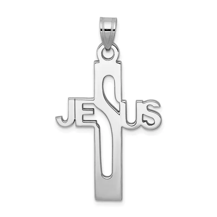 Sterling Silver Rhodiumplated Jesus Cross Large Pendant TreasureFineJewelers Necklaces Sterling Silver Rhodiumplated Jesus Cross Large Pendant TreasureFineJewelers Necklaces