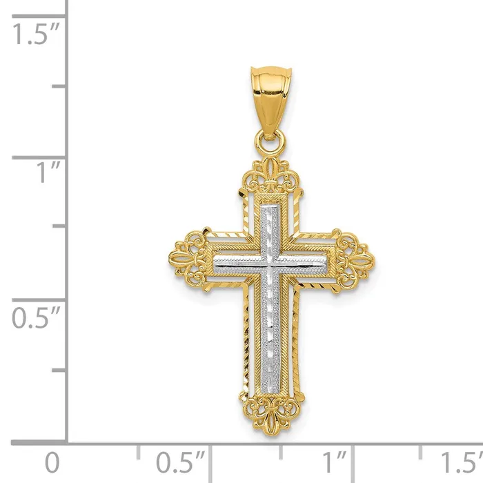 TreasureFineJewelers 14k Twotone Fleur De Lis Cross Pendant Rings