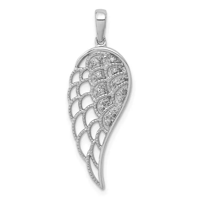 TreasureFineJewelers 14k White Gold Diamond Openwork Wing Pendant Rings