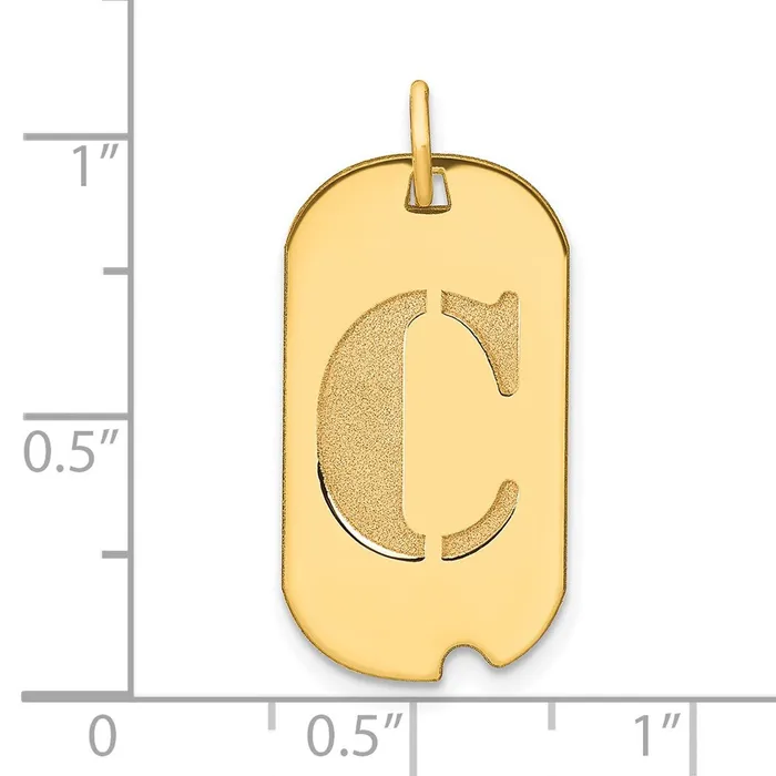 TreasureFineJewelers 14k Yellow Gold Polished Letter C Initial Dog Tag Pendant Necklaces