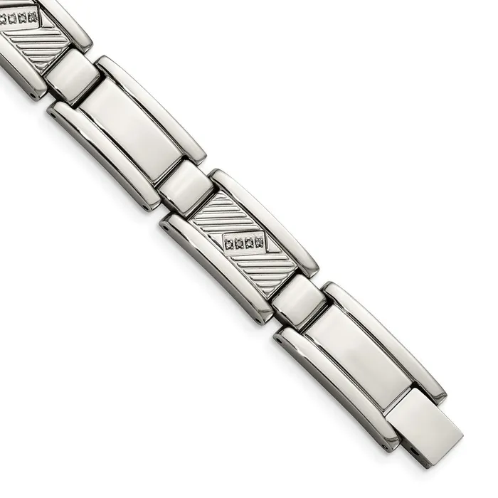 TreasureFineJewelers Bracelets Chisel Stainless Steel Polished and Textured with 110 carat Diamond 85 inch Bracelet TreasureFineJewelers Bracelets Chisel Stainless Steel Polished and Textured with 110 carat Diamond 85 inch Bracelet
