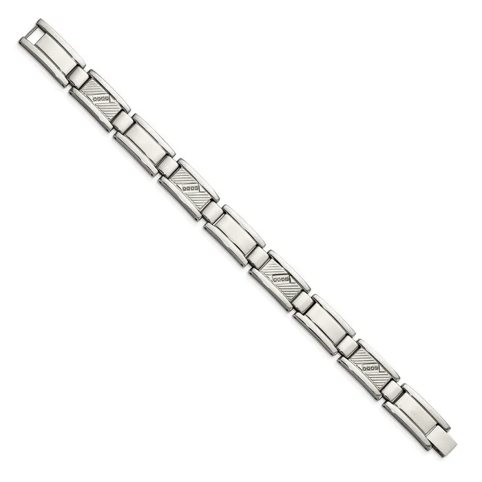 TreasureFineJewelers Bracelets Chisel Stainless Steel Polished and Textured with 110 carat Diamond 85 inch Bracelet