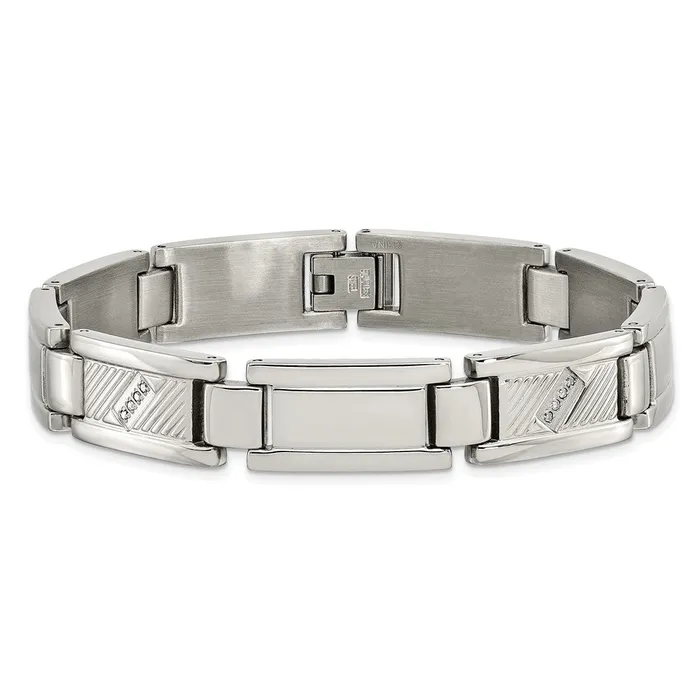 TreasureFineJewelers Bracelets Chisel Stainless Steel Polished and Textured with 110 carat Diamond 85 inch Bracelet