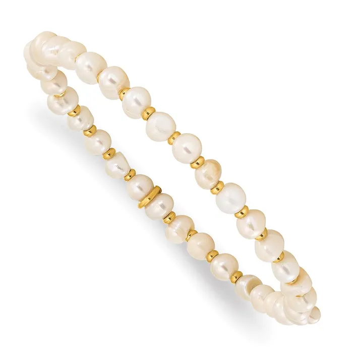 TreasureFineJewelers Bracelets Stainless Steel Polished Yellow IPplated wFWC Pearl Stretch Bracelet TreasureFineJewelers Bracelets Stainless Steel Polished Yellow IPplated wFWC Pearl Stretch Bracelet