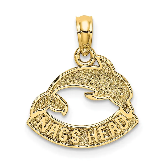 TreasureFineJewelers Charm Necklaces 14K Textured NAGS HEAD w Dolphin Charm TreasureFineJewelers Charm Necklaces 14K Textured NAGS HEAD w Dolphin Charm