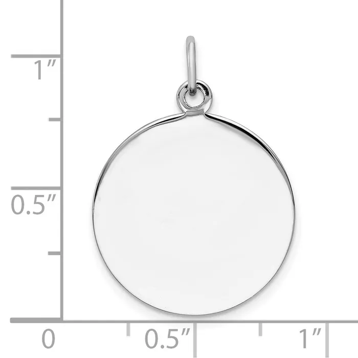 TreasureFineJewelers Charm Necklaces SS Rhplt Engraveable Round Polished FrontSatin Back Disc Charm
