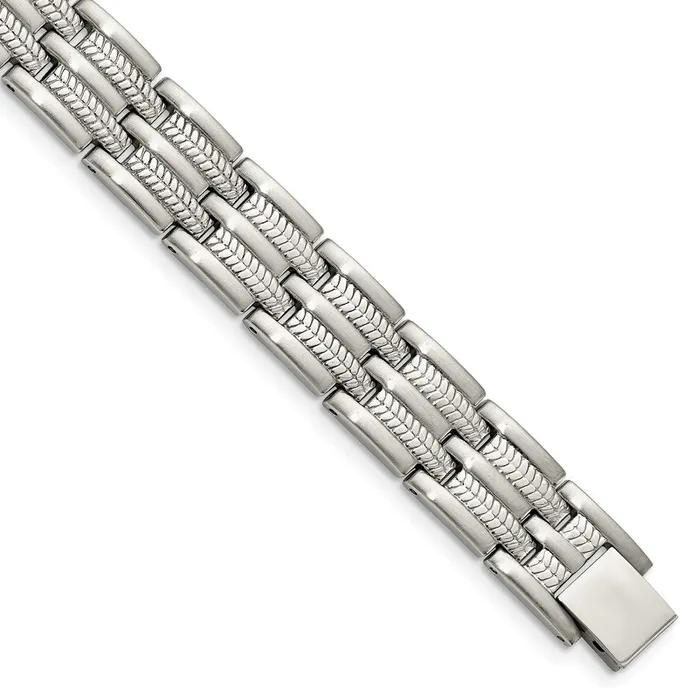 TreasureFineJewelers Chisel Stainless Steel Brushed Polished and Textured 875 inch Link Bracelet Bracelets TreasureFineJewelers Chisel Stainless Steel Brushed Polished and Textured 875 inch Link Bracelet Bracelets