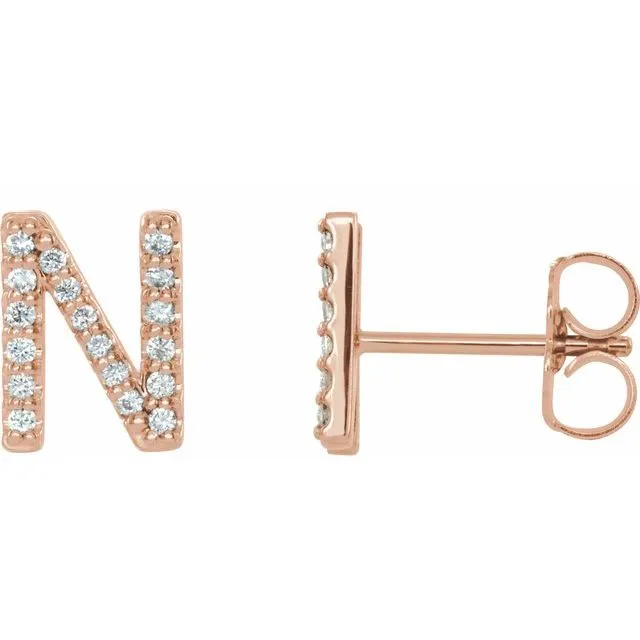 TreasureFineJewelers Earrings 14K Rose 07 CTW Diamond Single Initial N Earring