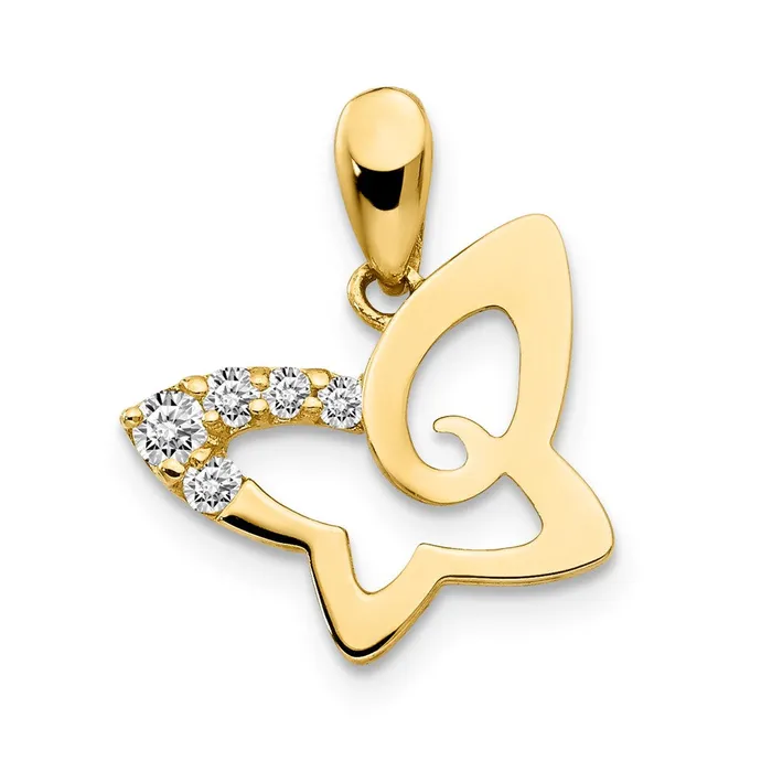 TreasureFineJewelers Earrings 14k Yellow Gold CZ Childrens Butterfly Pendant TreasureFineJewelers Earrings 14k Yellow Gold CZ Childrens Butterfly Pendant
