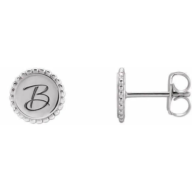 TreasureFineJewelers Earrings Sterling Silver Engravable Beaded Earrings