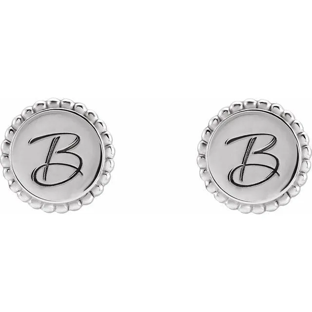 TreasureFineJewelers Earrings Sterling Silver Engravable Beaded Earrings