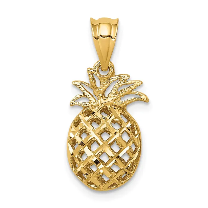 TreasureFineJewelers Necklaces 14K Polished Diamondcut 3D Pineapple Pendant TreasureFineJewelers Necklaces 14K Polished Diamondcut 3D Pineapple Pendant