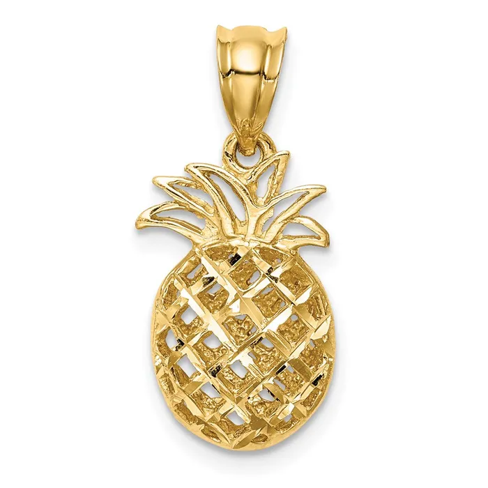 TreasureFineJewelers Necklaces 14K Polished Diamondcut 3D Pineapple Pendant
