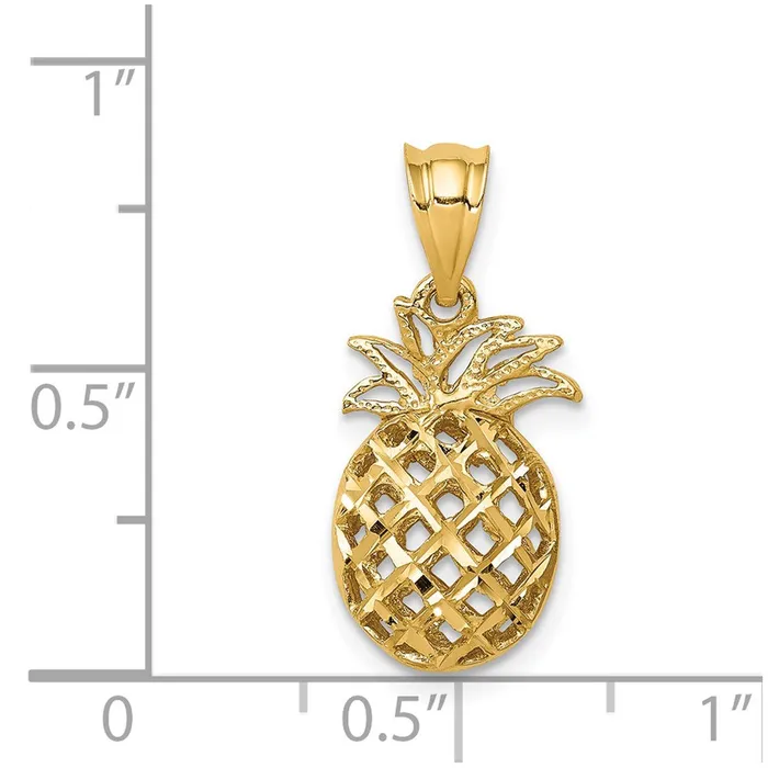 TreasureFineJewelers Necklaces 14K Polished Diamondcut 3D Pineapple Pendant