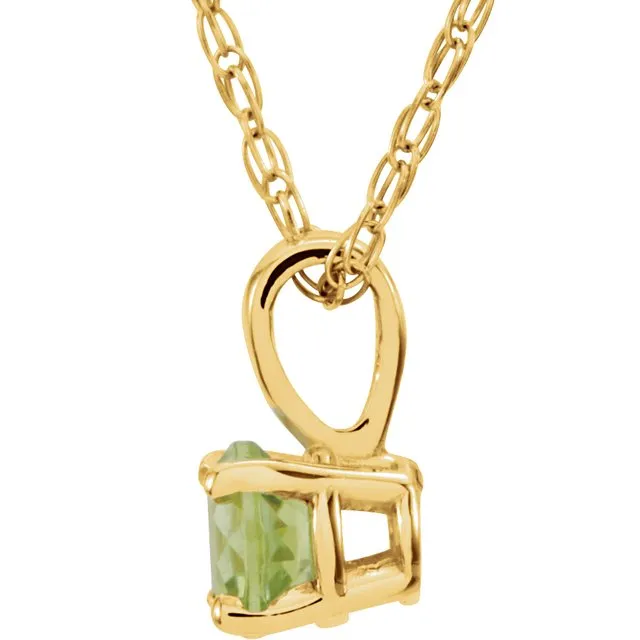 TreasureFineJewelers Necklaces 14K Yellow 3 mm Round August Imitation Peridot Youth Birthstone 14 Necklace