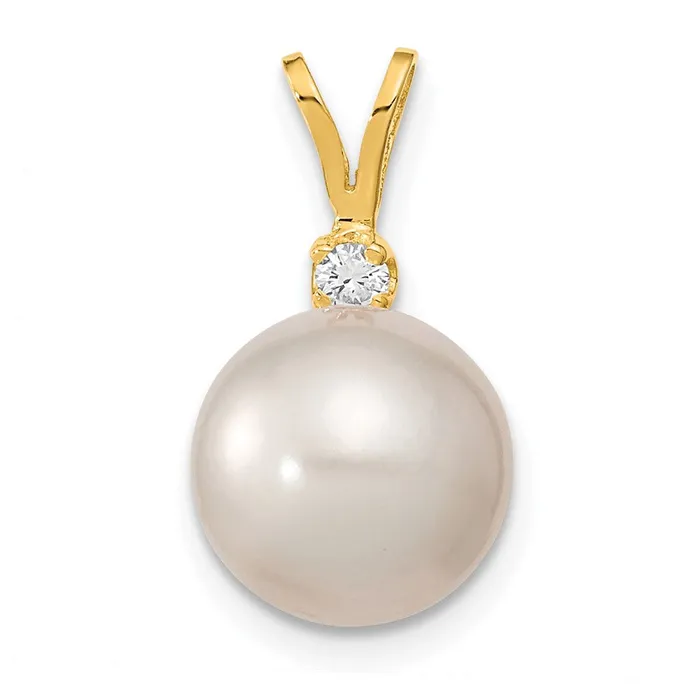 TreasureFineJewelers Necklaces 14k Yellow Gold 910mm White Saltwater Cultured South Sea Pearl 05ct Diamond Pendant TreasureFineJewelers Necklaces 14k Yellow Gold 910mm White Saltwater Cultured South Sea Pearl 05ct Diamond Pendant