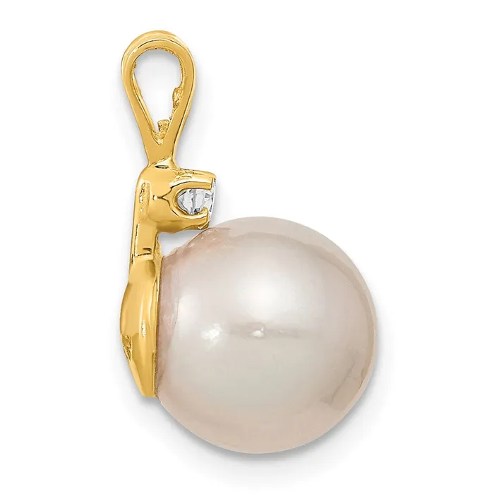 TreasureFineJewelers Necklaces 14k Yellow Gold 910mm White Saltwater Cultured South Sea Pearl 05ct Diamond Pendant
