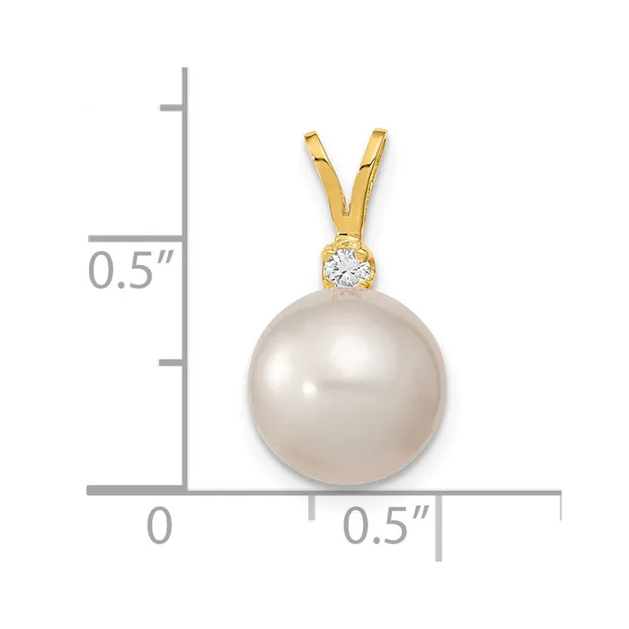 TreasureFineJewelers Necklaces 14k Yellow Gold 910mm White Saltwater Cultured South Sea Pearl 05ct Diamond Pendant