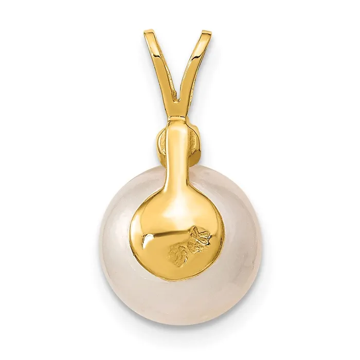 TreasureFineJewelers Necklaces 14k Yellow Gold 910mm White Saltwater Cultured South Sea Pearl 05ct Diamond Pendant