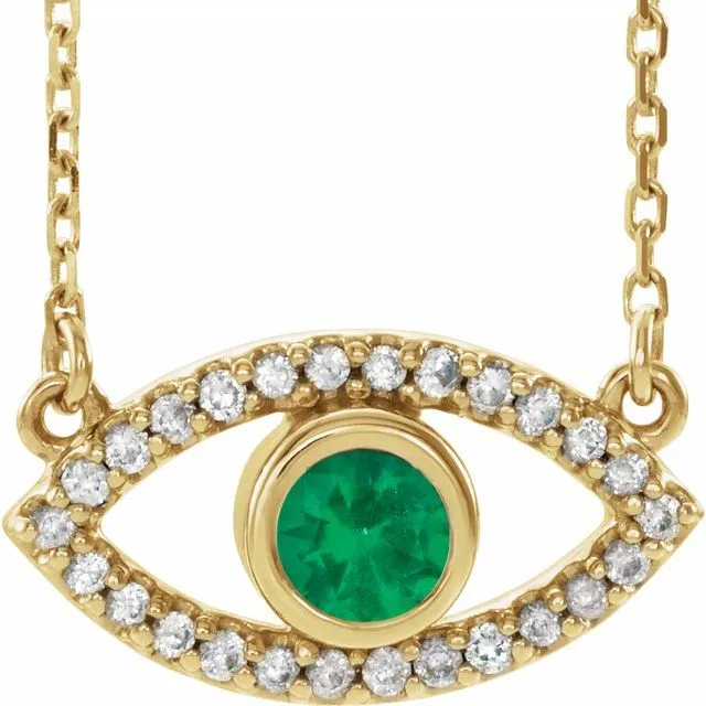 TreasureFineJewelers Necklaces 14K Yellow Gold Natural Emerald Natural White Gold Sapphire Evil Eye 18 Necklace TreasureFineJewelers Necklaces 14K Yellow Gold Natural Emerald Natural White Gold Sapphire Evil Eye 18 Necklace